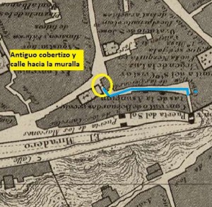 Fragmento girado del plano de F. Coello y M.Hijón (1858). Archivo Municipal de Toledo.